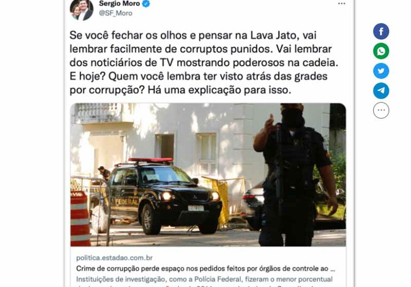  Moro insinua que há casos de corrupção no governo Bolsonaro