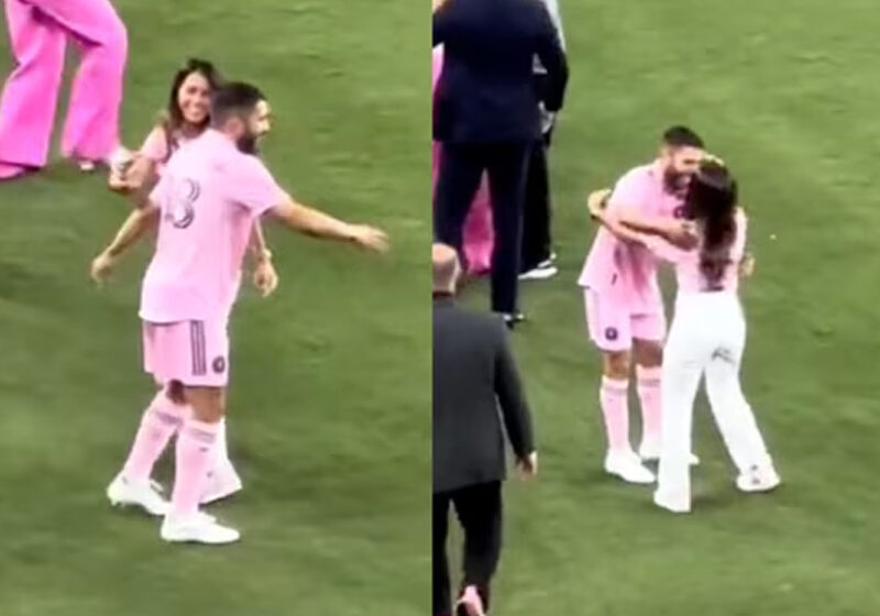  Mulher de Messi confunde marido e quase beija outro jogador do Inter Miami; veja vídeo