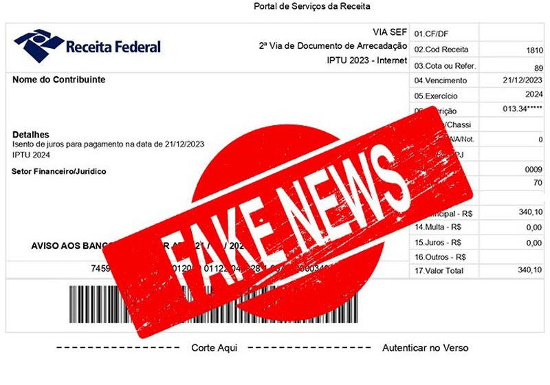  Prefeitura de Curitiba alerta sobre falso boleto de IPTU