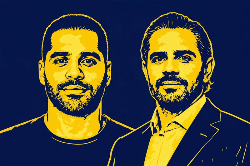 ilustração em pop art do empresário daniel vorcaro com seu sicário